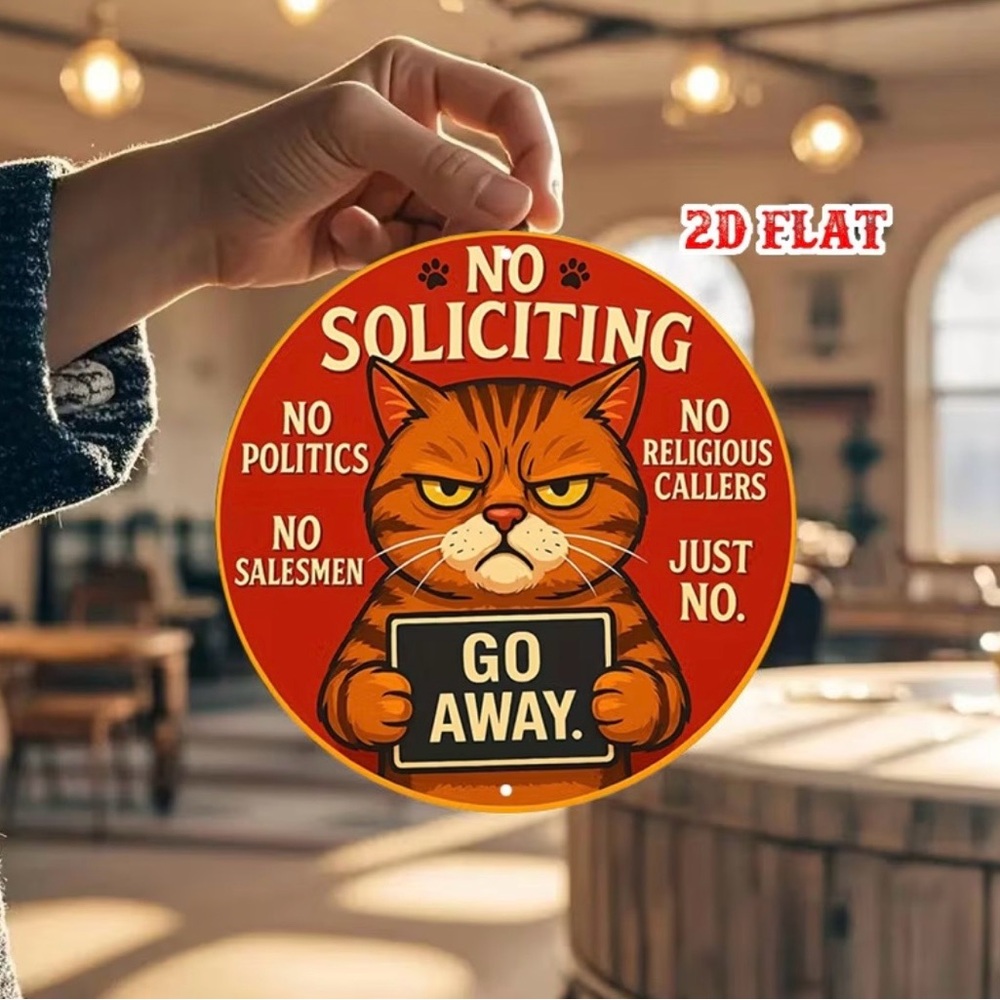 Grumpy Cat Metal No Soliciting Sign - Orange Red Graphic - Picture 8 of 9